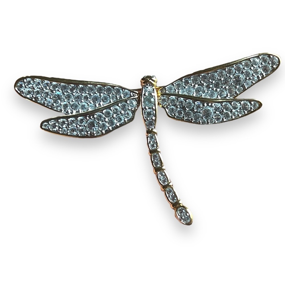 Swarovski Dragonfly Gold Tone Clear Crystal Pin Brooch Insect